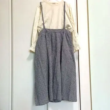 늑대와 올빼미 린넨 혼방 깅엄 체크 서스펜더 스커트