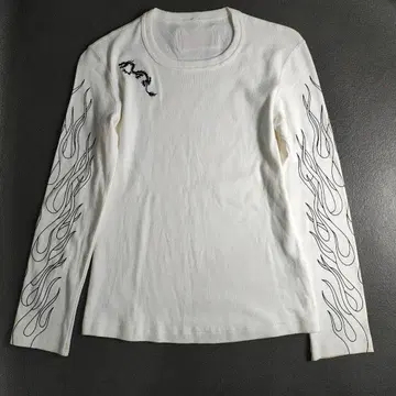 미라클 우먼 y2k 파이어 드래곤 자수 화이트 긴팔 티셔츠