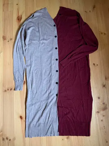 오즈모시스 그레이/버건디 투톤 가디건 원피스