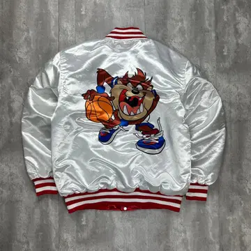 구제 의류 루니툰 백프린트 자수 바시티 자켓 화이트 L 6361