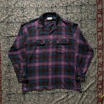 70년대 옴브레 체크 박스 오픈 카라 셔츠 빈티지 60년대 50년대