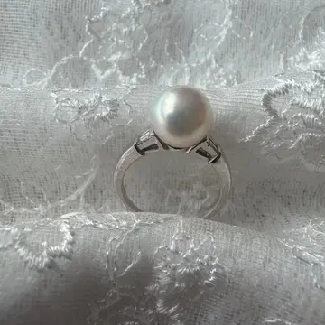 진주 반지 다이아몬드 0.10ct 플라티나 950 약 10호