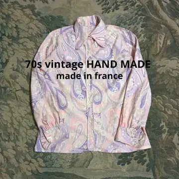 70s 프랑스 핸드메이드 꽃무늬 페이즐리 셔츠 블라우스