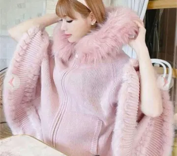 핑크 프릴 니트 케이프 코트 Rady