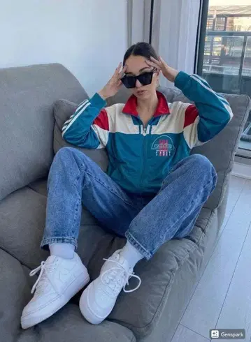 가격 인하 중! adidas 스포티 집업 저지 파랑 빨강 흰색