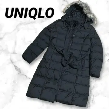 유니클로 다운 코트 벨트 퍼 포함 블랙