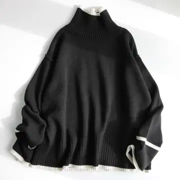 [ 새상품급 ] 아뉴앙스 하이넥 바이컬러 니트 풀오버 블랙 터틀