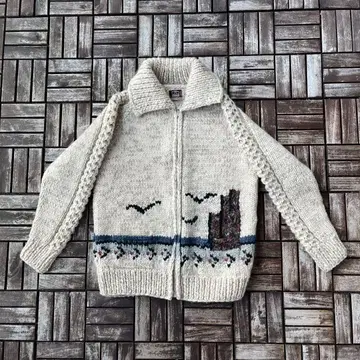 80s LONGHOUSE 코위찬 니트 새 바다 패턴 100% 울 니트