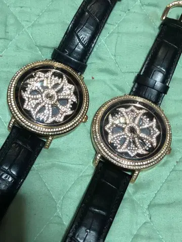 앙코키뉴 골드 블랙 손목시계 큐빅 2개 세트