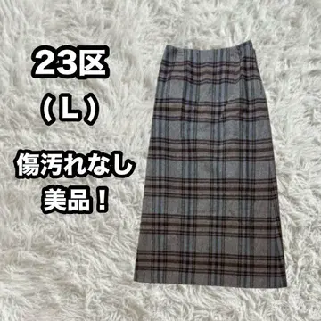 [ 23구 ] 롱 스커트 L 체크 무늬 그레이 23KU 온워드