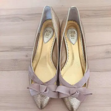 ANNA SUI 펌프스 리본 포함 골드 글리터 마감 4.5