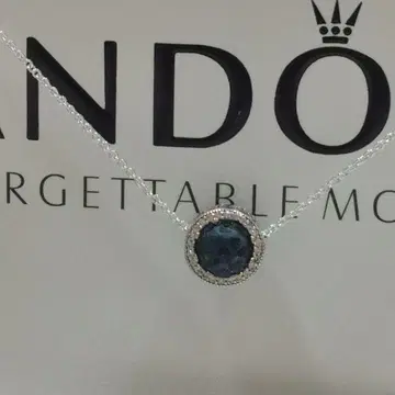 Pandora 실버 목걸이 파란색 스톤