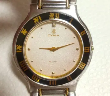 [ 작동품 레어 ] CYMA 남성용 손목시계 쿼츠 콤비 컬러 뒷 나사