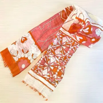 에밀리오 푸치 린넨 혼방 롱 스카프 스톨 오렌지 기하학 패턴