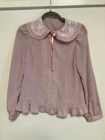 엔젤릭 프리티 핑크 레이스 옷깃 긴팔 블라우스