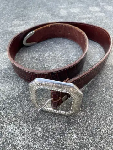 빈티지 웨스턴 벨트 엠보 가죽 실버톤 버클 아메카지