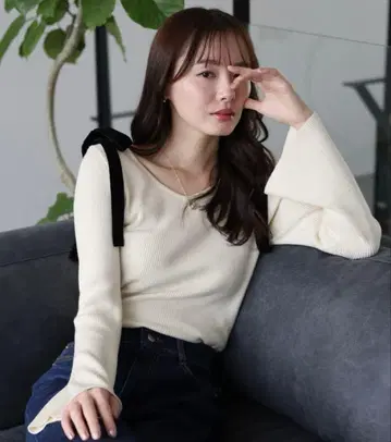 새상품! 블루이스트 벨로아 리본 리브 니트 아이보리