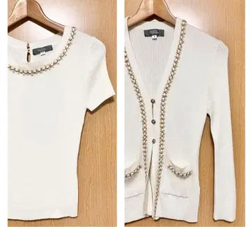 새상품급 프랑코 페라로 니트 가디건 앙상블 펄 금 체인