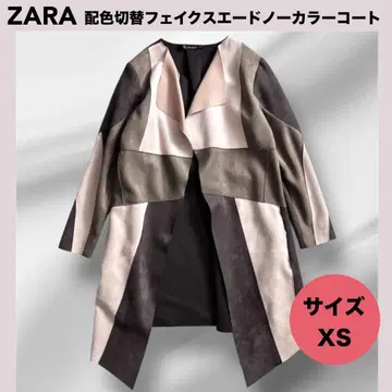 ZARA 배색 절개 페이크 스웨이드 노카라 코트 아우터 패치워크