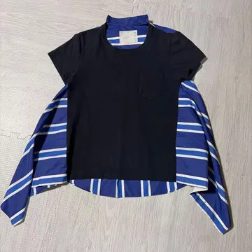 N018 sacai 스트라이프 T셔츠 블랙 블루 2020SS 사이즈 1