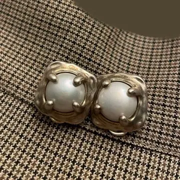 S925 실버 빈티지 실버 펄 스퀘어형 귀찌