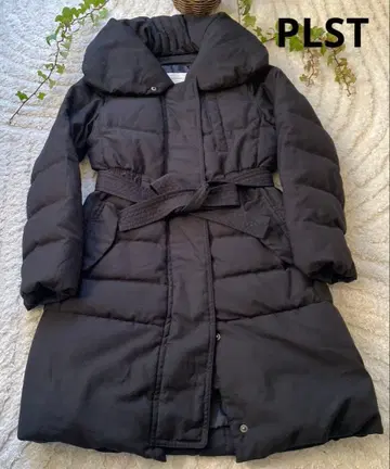PLST 플라스테 다운 코트 블랙 숄카라 벨트 포함