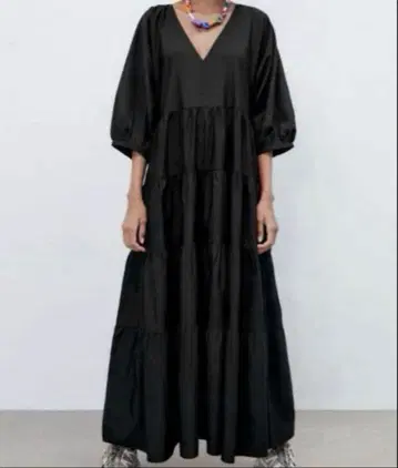 ZARA 티어드 포플린 패널 원피스 티어드