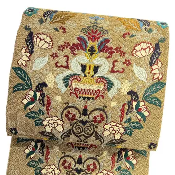 후쿠로 오비 화문 사라사 무늬 능 당화 기모노 014b d ms