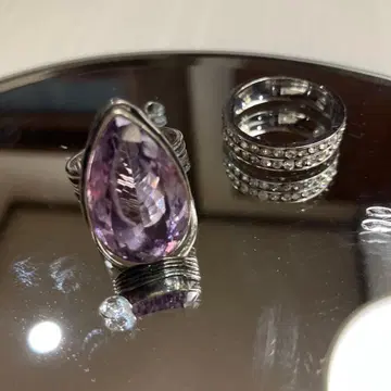 15~16호 큰 자수정 반지 큐빅 반지 세트