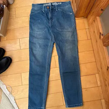 CUBE SUGAR 데님 블루 스트레이트 청바지