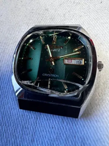CITIZEN CRYSTRON 그린 다이얼 70s 쿼츠 정크
