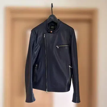 EMMETTI 다크 블루 가죽 더블 라이더 자켓 44