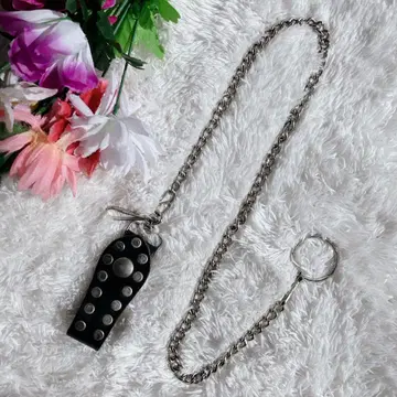 지갑 체인 스터드 키링 소가죽 빈티지 USA 80s