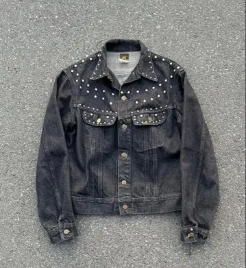80s 90s Lee 스터드 장식 블랙 데님 자켓 usa제