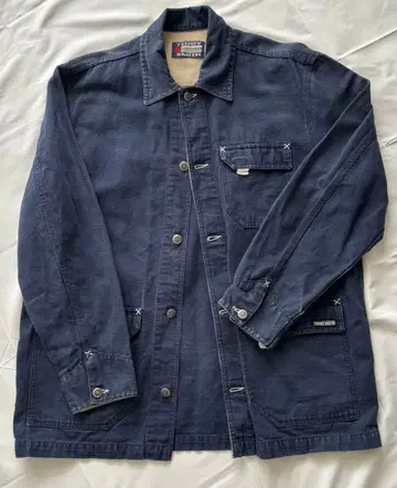 린넨 Teddy Smith 코튼 린넨 커버올 네이비 워크 재킷