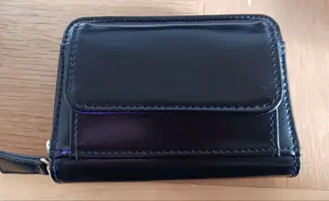 시우마 금전운 부르는 블랙 이단 접이식 지갑 골드 지퍼 천연 가죽