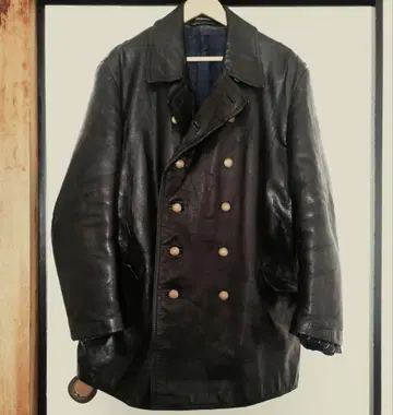 80s 독일 폴리스맨 자켓 가죽 카 코트 더블 브레스트