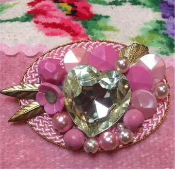 빈티지 쇼와 50년대 큐트한 핑크 하트형 크리스탈 브로치