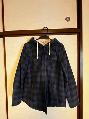 LOGOS 네이비 체크 무늬 후드 부착 자켓
