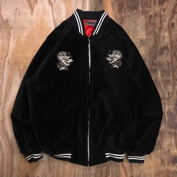 90s 스카잔 벨벳 벨로아 드래곤 블랙 자수 VINTAGE 짧은 기장