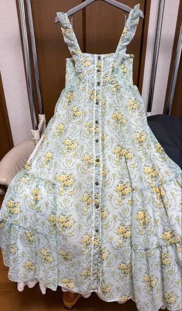 axes femme 꽃무늬 티어드 롱 원피스 민트 프릴