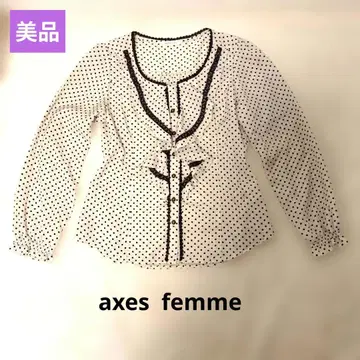 새상품급 axes femme 프릴 레이스 장식 긴팔 블라우스 도트 M