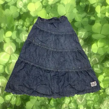 드럭 스토어즈 히피 데님 자수 절개 플레어 스커트