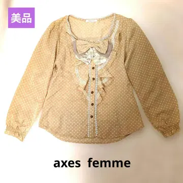 새상품급 axes femme 도트 무늬 리본 레이스 긴팔 블라우스 M