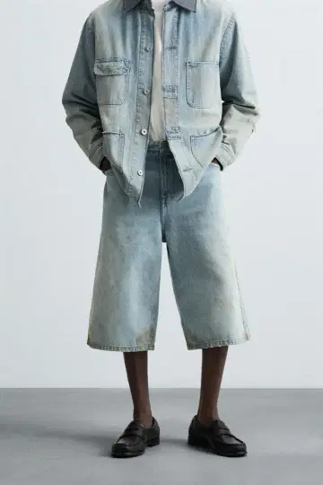 ZARA 자라 빈티지풍 배기핏 데님 버뮤다 팬츠 EU36