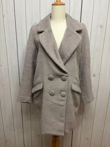 헤이세이 레트로 TRALALA 라이트 그레이 더블 브레스트 체스터 코트