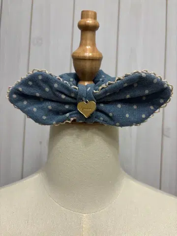 헤이세이 레트로 TRALALA 물방울 패턴 데님풍 머리끈