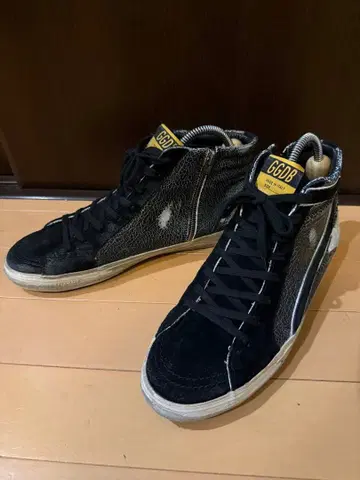 Golden Goose GGDB 하이컷 스니커즈 크랙 가죽 블랙