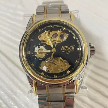 BOSCK 수동 와인딩 손목시계 블랙/골드 스켈레톤