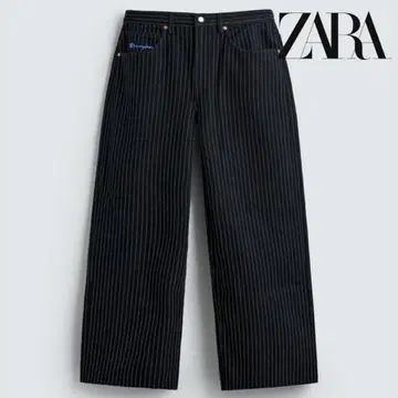 재고 한정 CHAMPION X ZARA 스트라이프 배기 핏 청바지 36